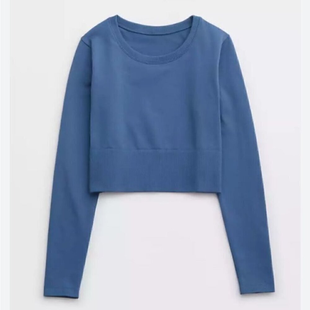 Blue Long Sleeve Crop Top